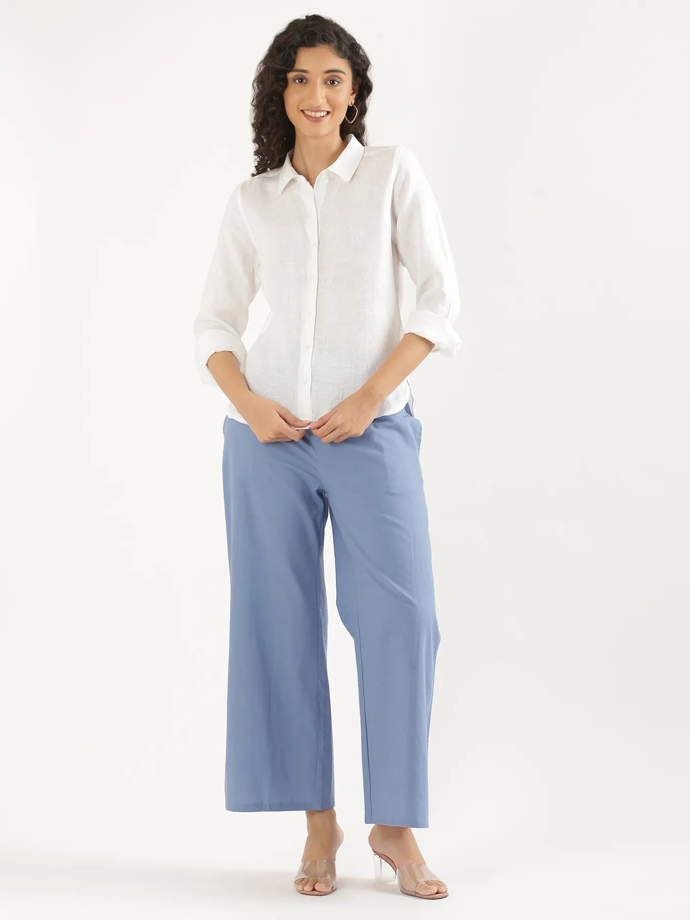 Women White Pure Linen Shirt