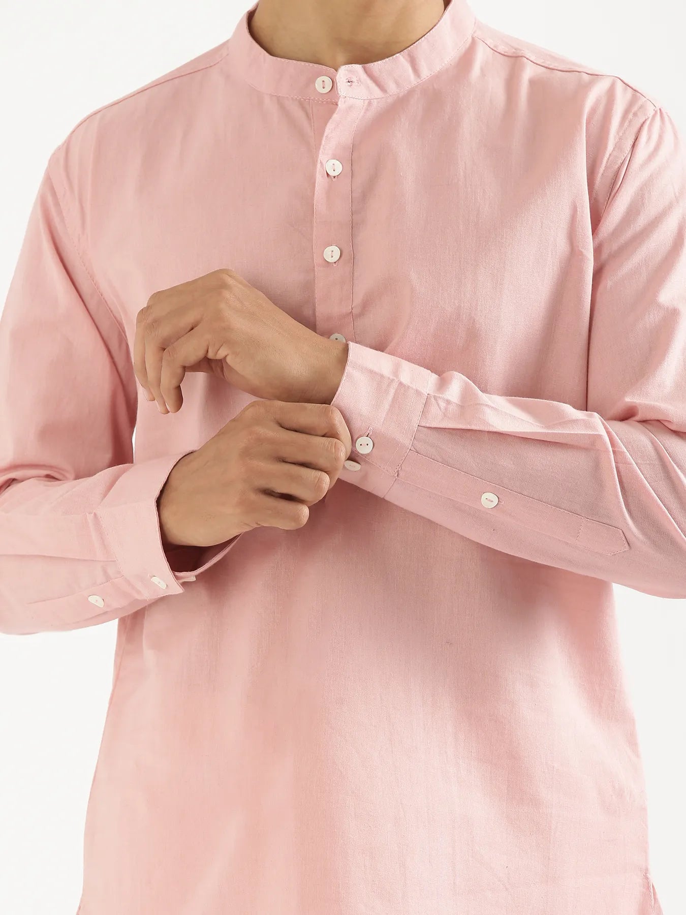 Men Salmon Pink Airy Linen Short Kurta