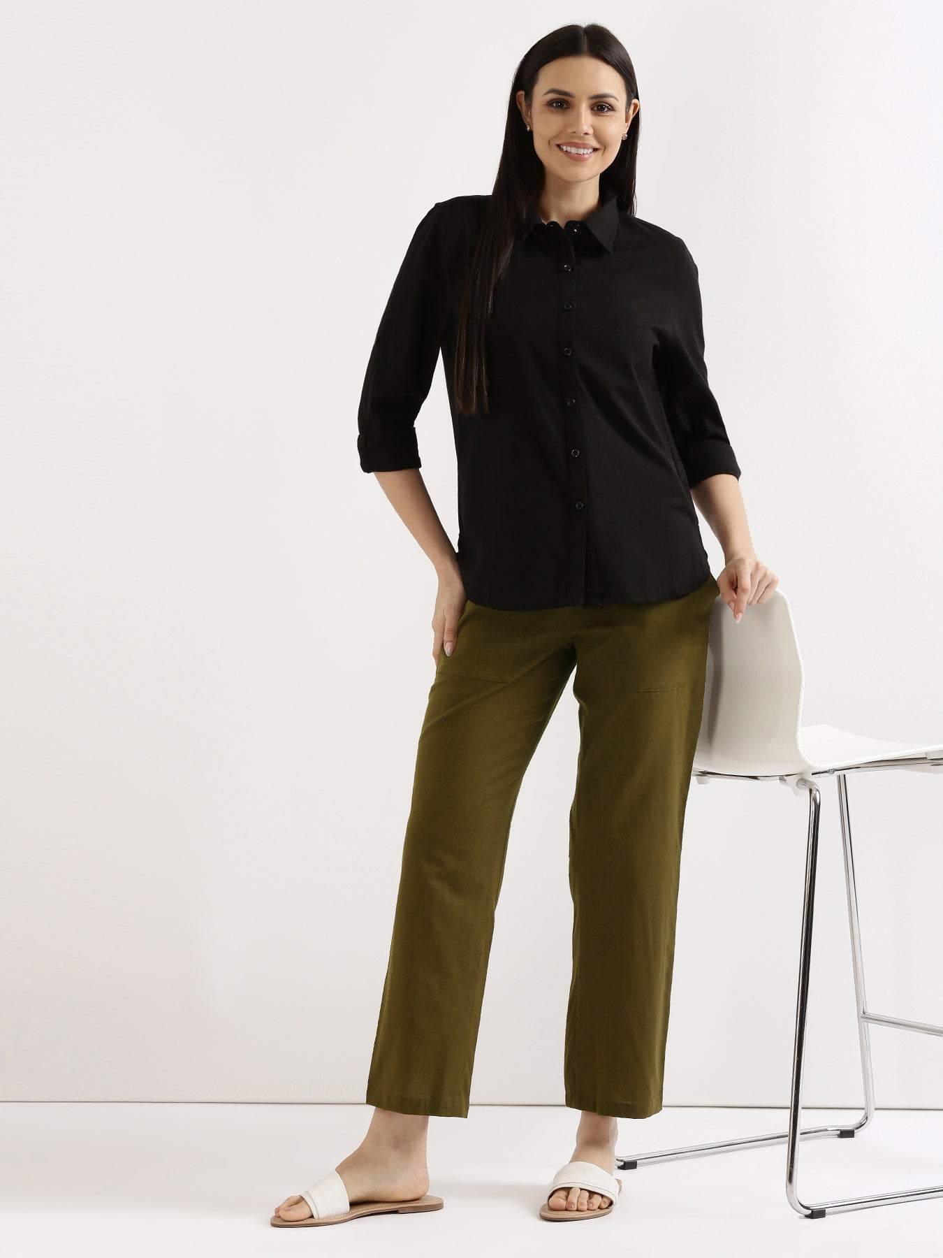 Olive Green Airy Linen Pants