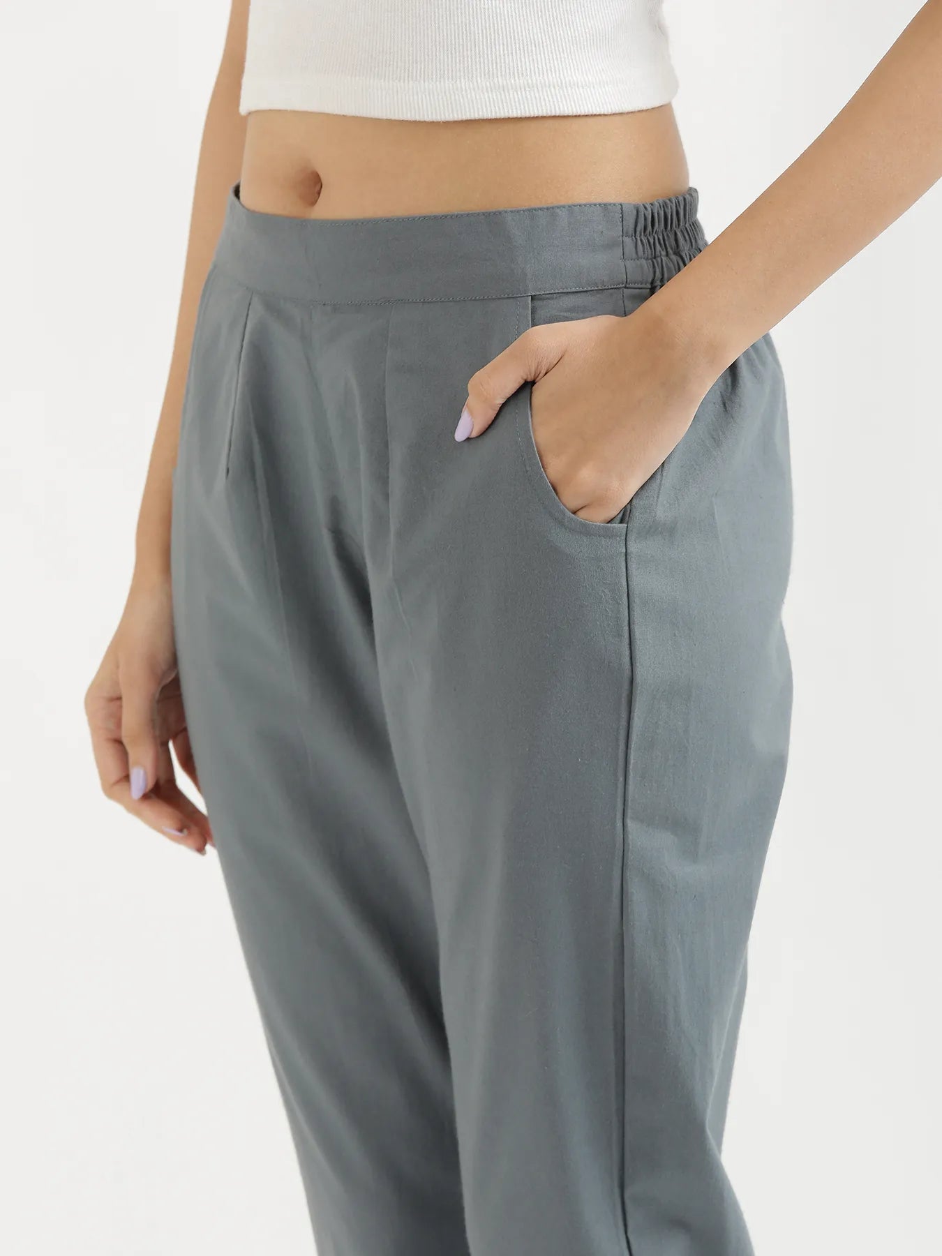 Women Cement Grey Cotton Pant