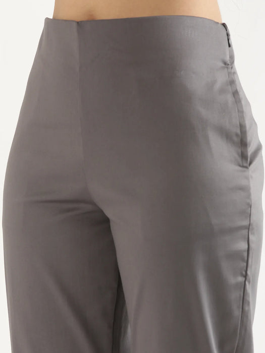 Women Black & German Grey Straight Fit Formal Pants