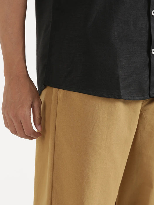 Men Black Linen Blend Short Sleeve Shirt