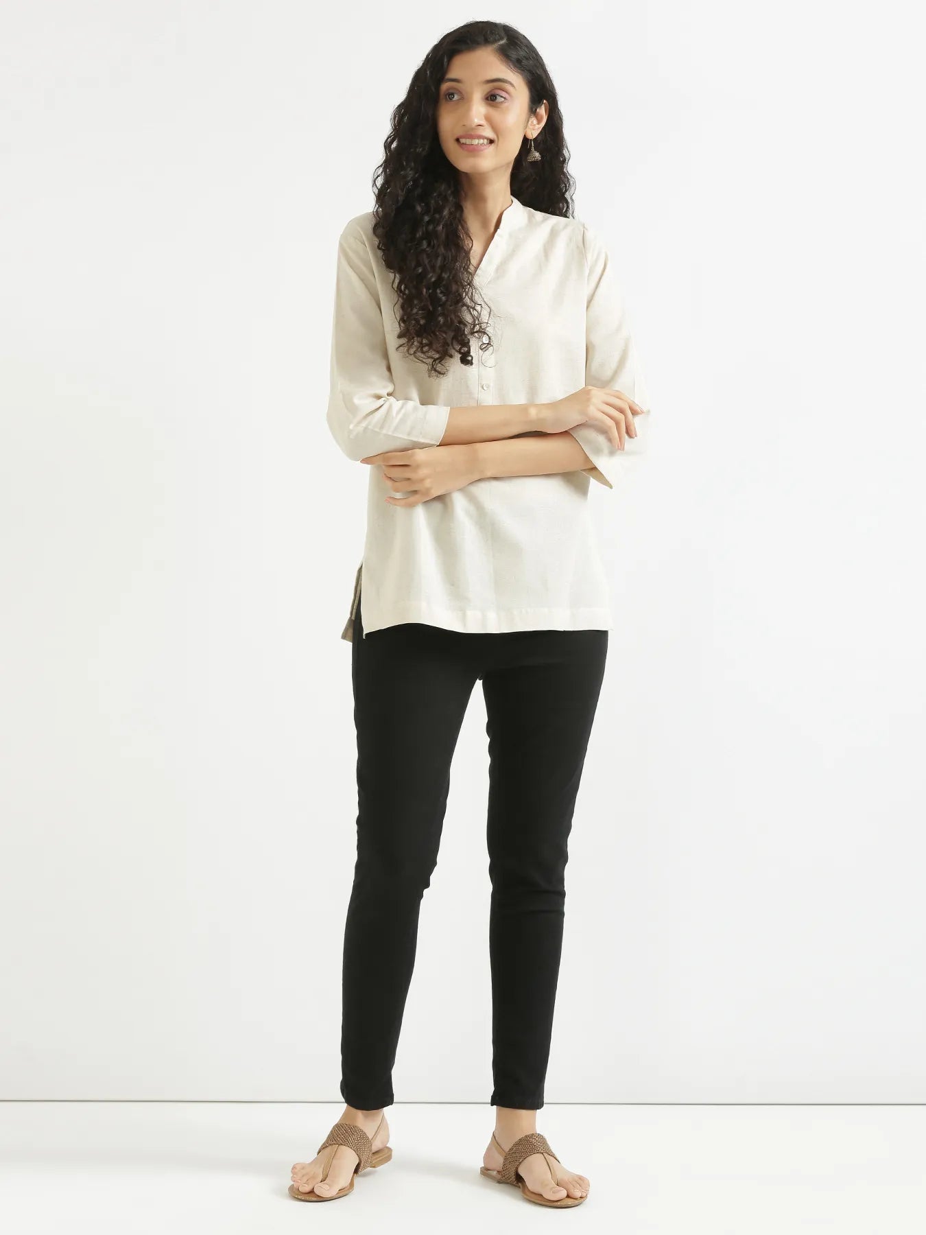 Women Ecru Airy Linen Short Kurta