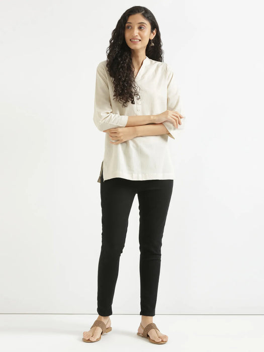 Women Ecru Airy Linen Short Kurta