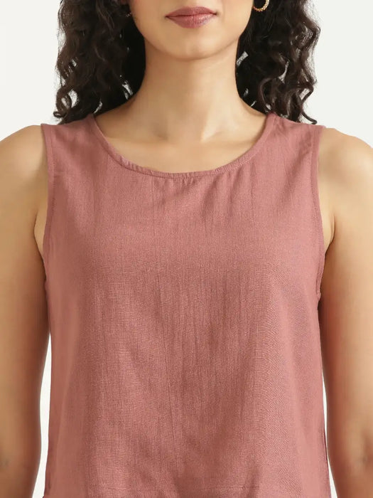 Women Rose Taupe Flowy Linen Pant Set