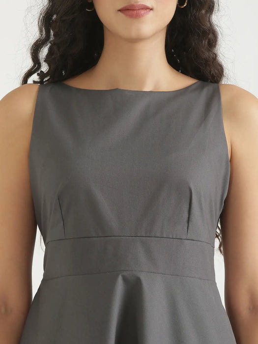 Women Dark Grey Better Cotton  Flared Dress