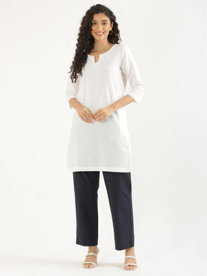 Women White Airy Linen Mid Thigh Length Kurta