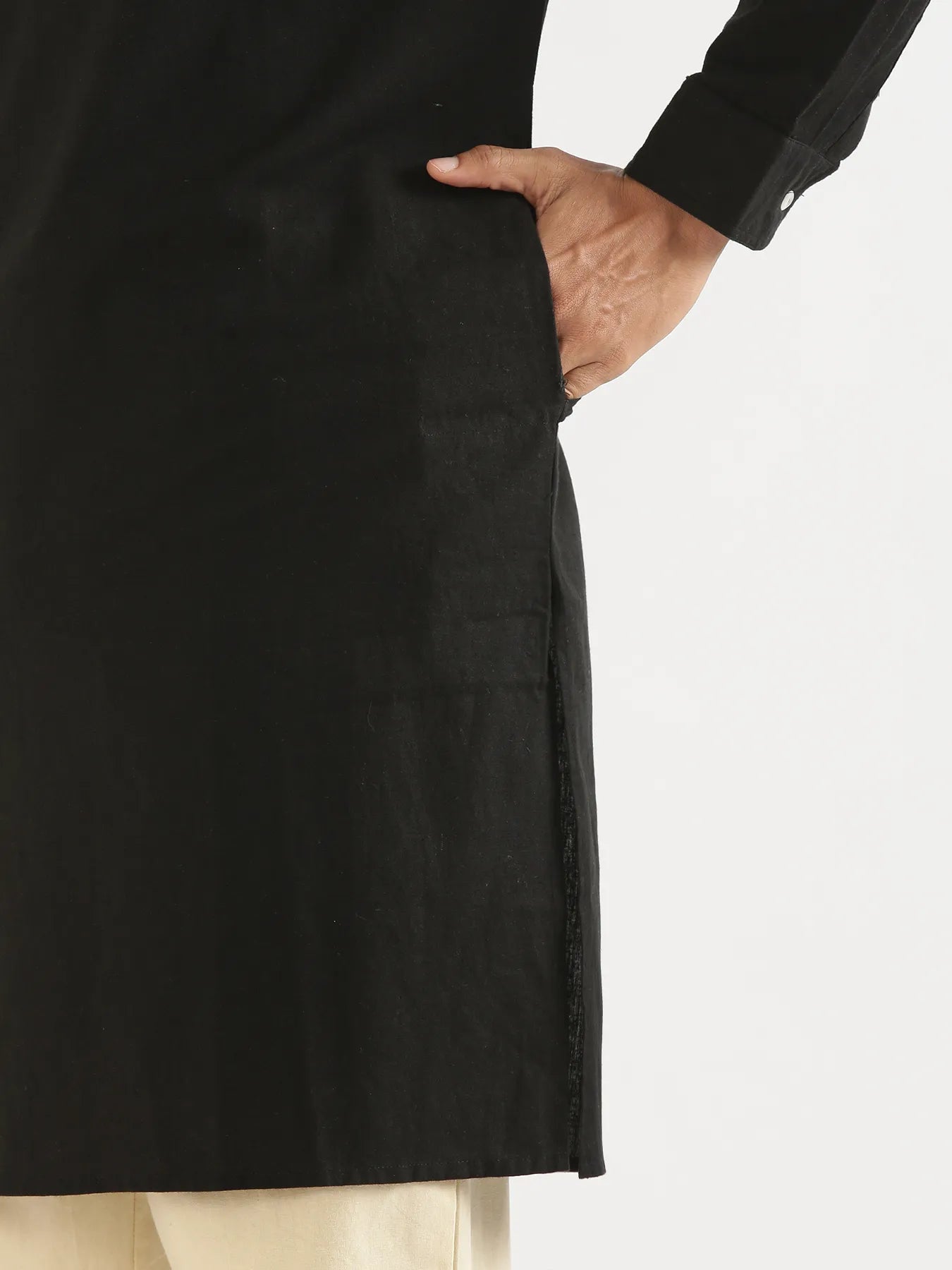 Men Black Airy Linen Long Kurta