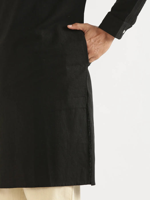 Men Black Airy Linen Long Kurta