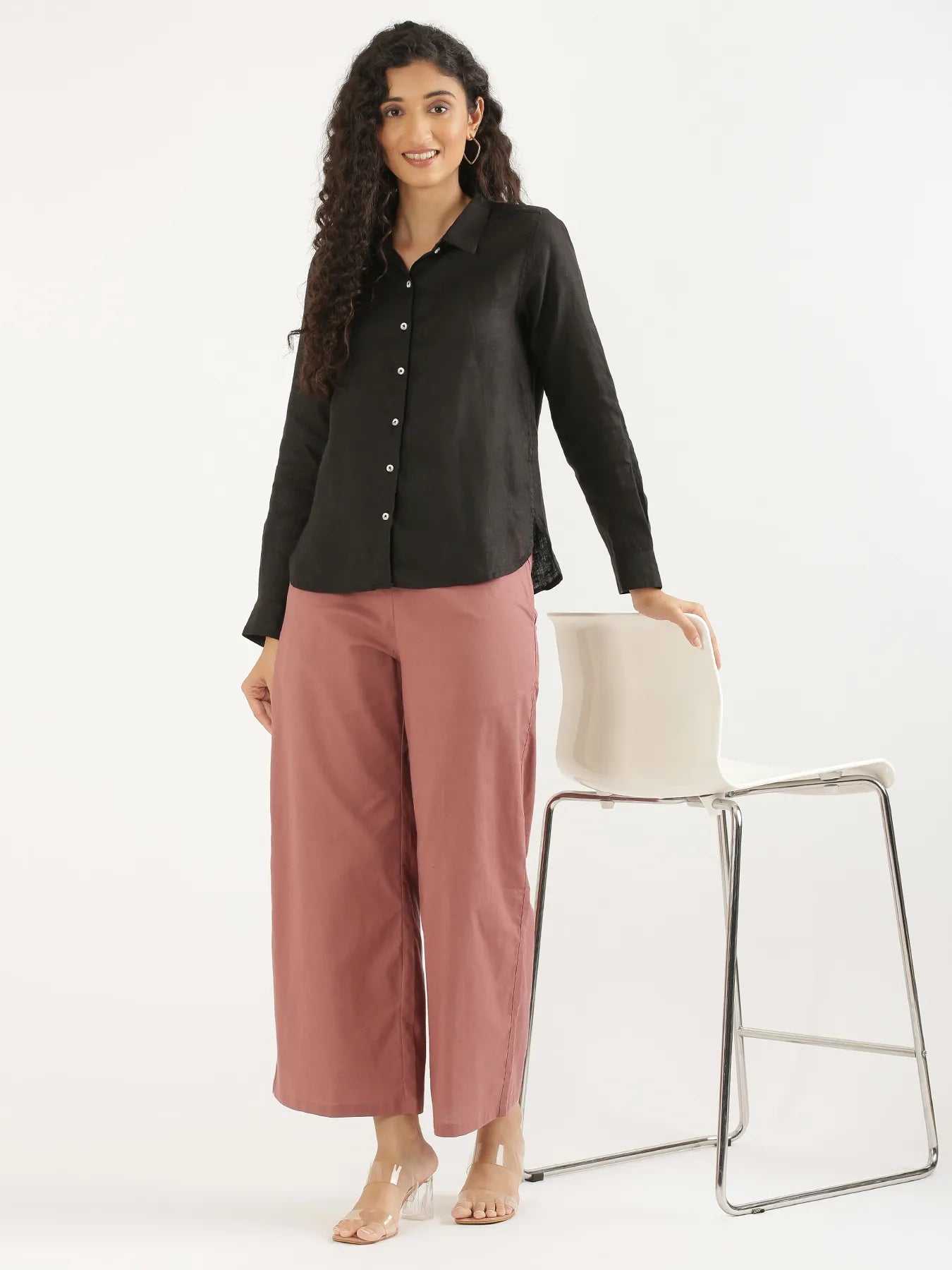Women Black Pure Linen Shirt