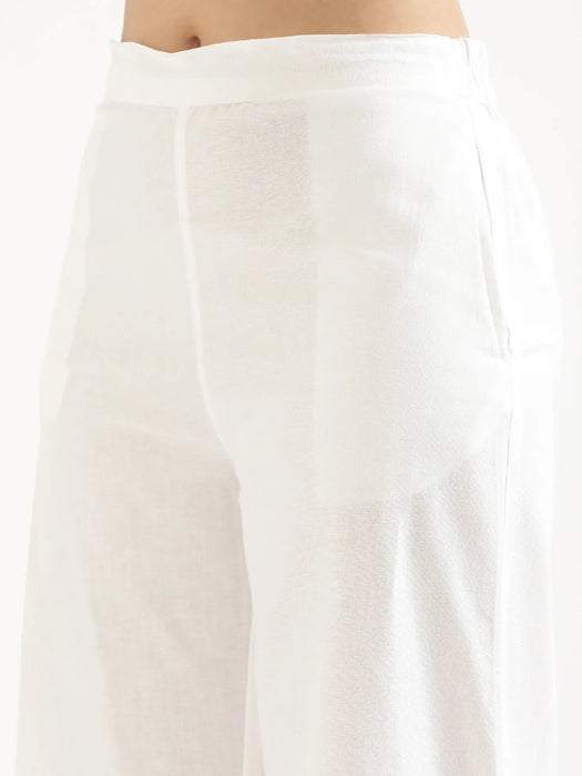 Women White Airy Linen Wide Leg Pant