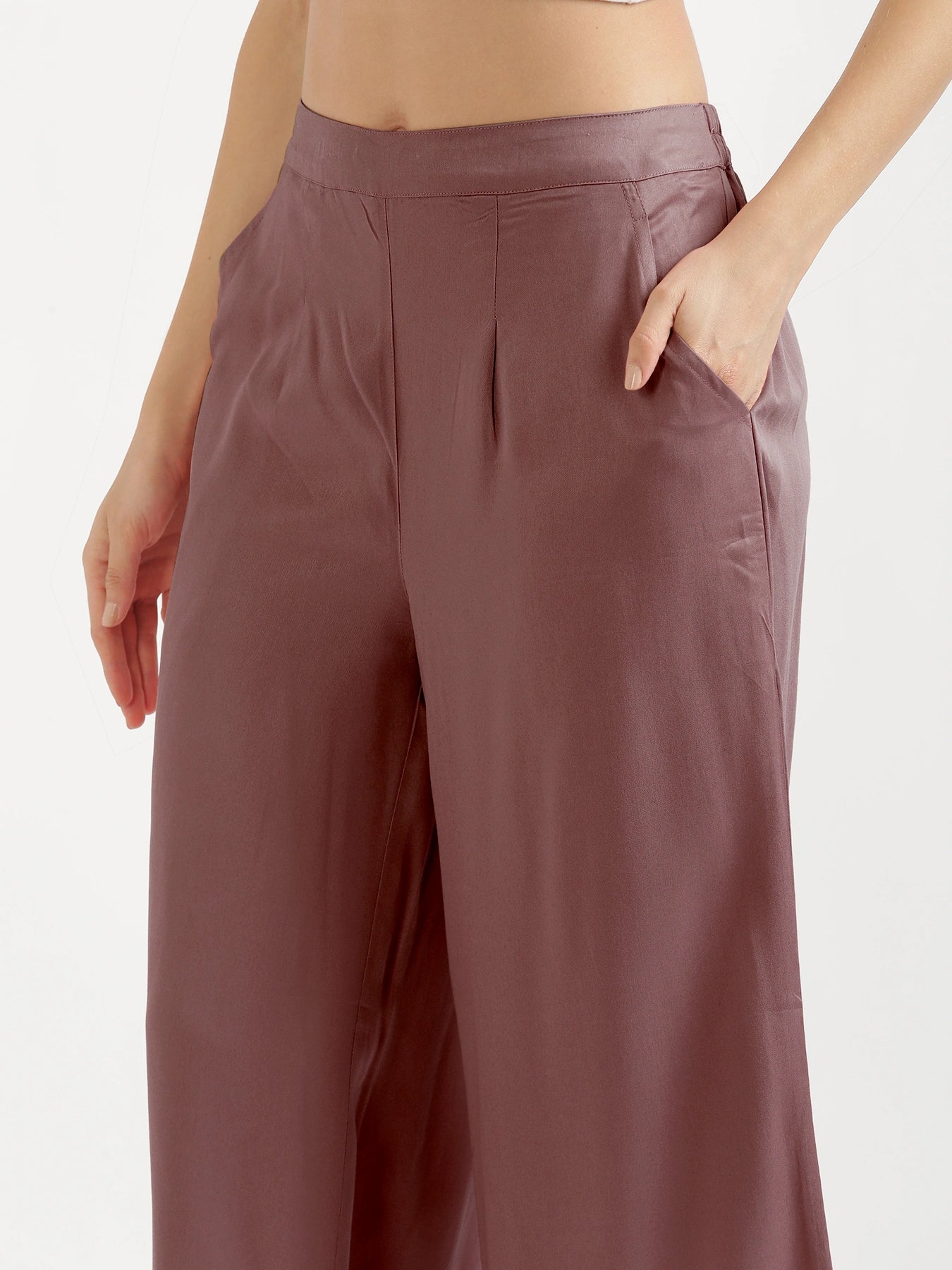 Women Rose Taupe Viscose Palazzo Pant