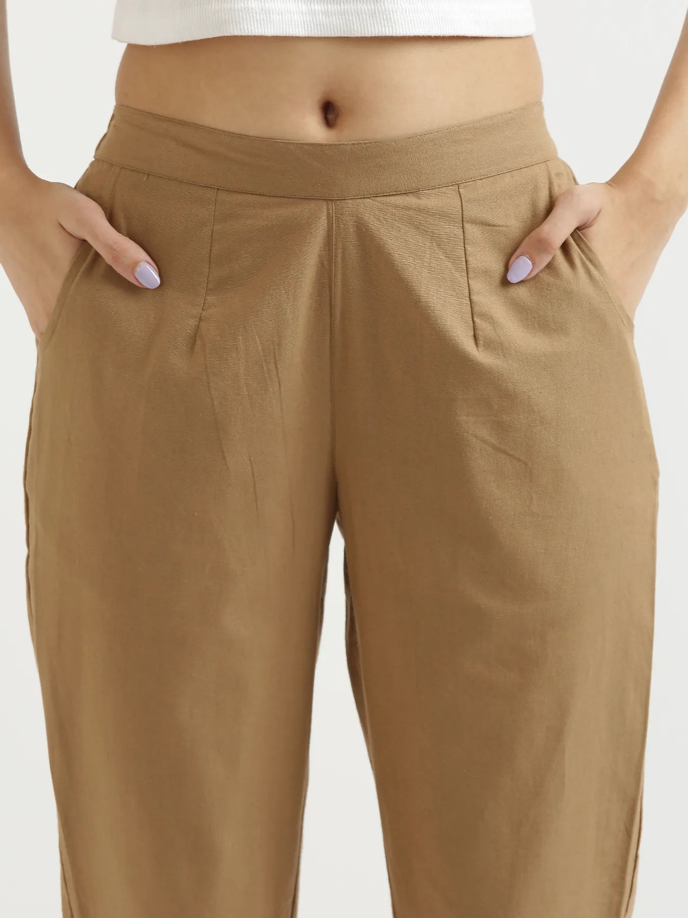 Women Coffee Brown Cotton Pant