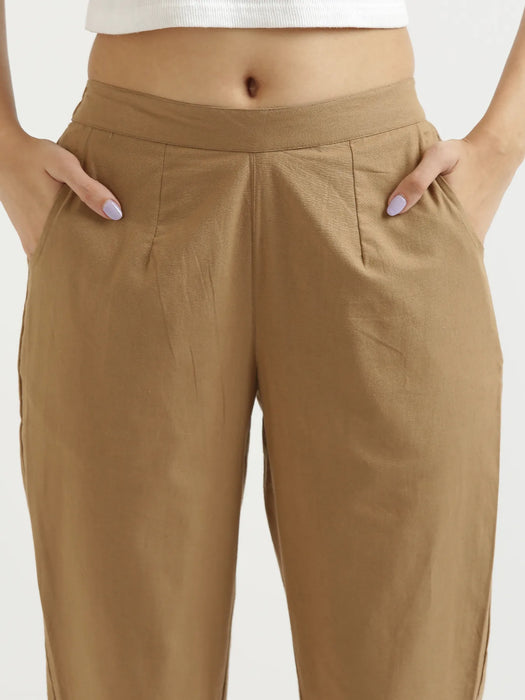 Women Coffee Brown Cotton Pant