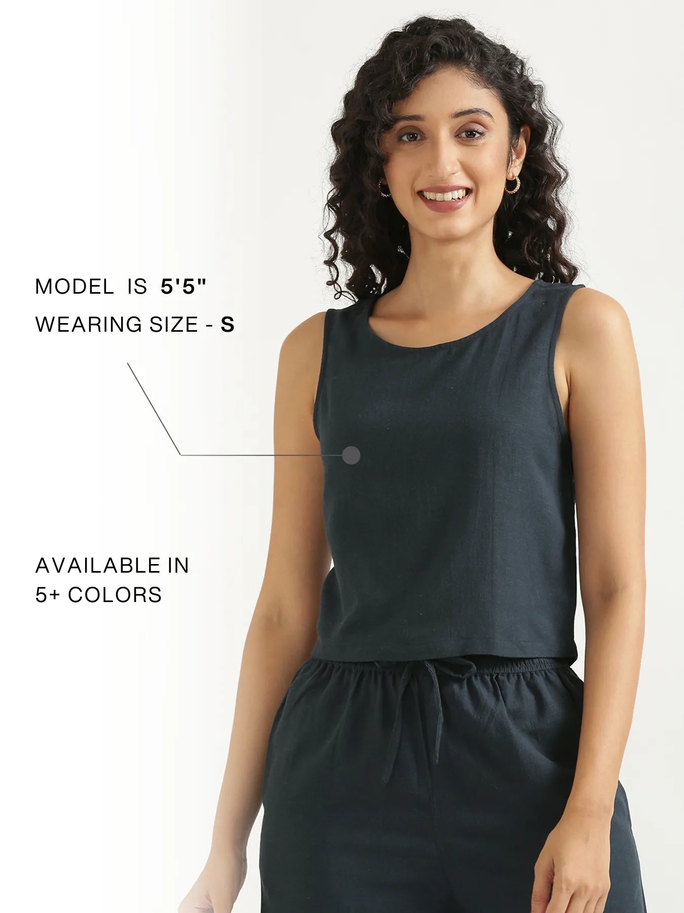 Women Navy Blue Flowy Linen Crop Top