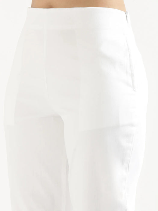 Women Navy Blue & White Straight Fit Formal Pants