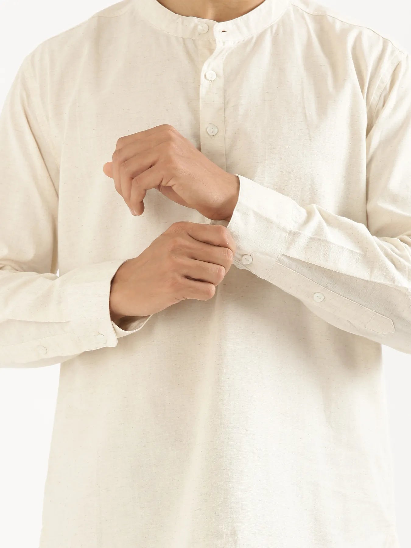 Men Ecru Airy Linen Short Kurta