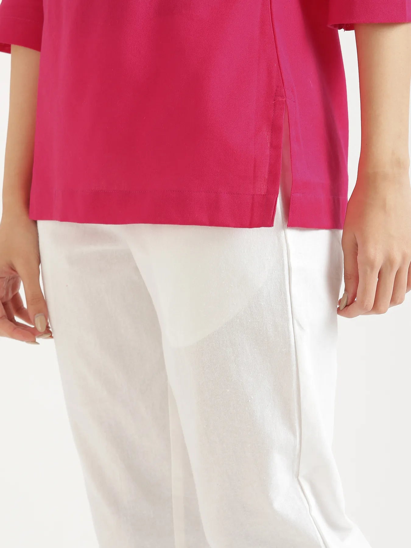 Women Hot Pink Airy Linen Short Kurta