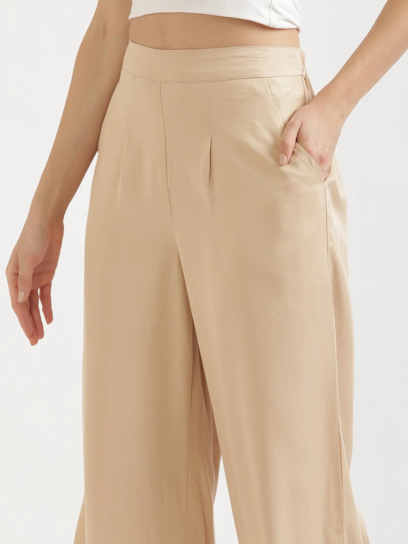 Women Beige Viscose Palazzo Pant