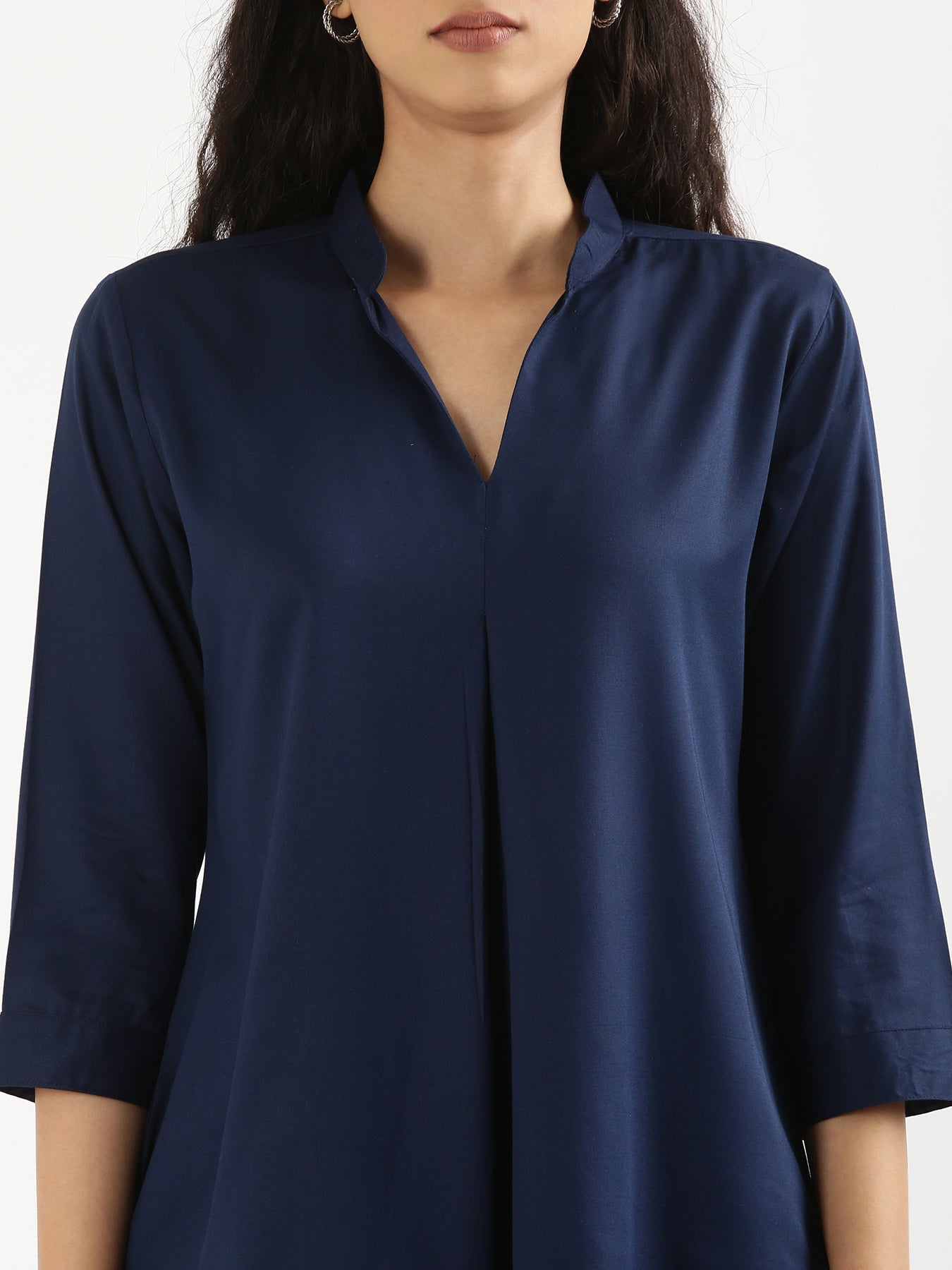 Navy Blue Viscose Pleated Top