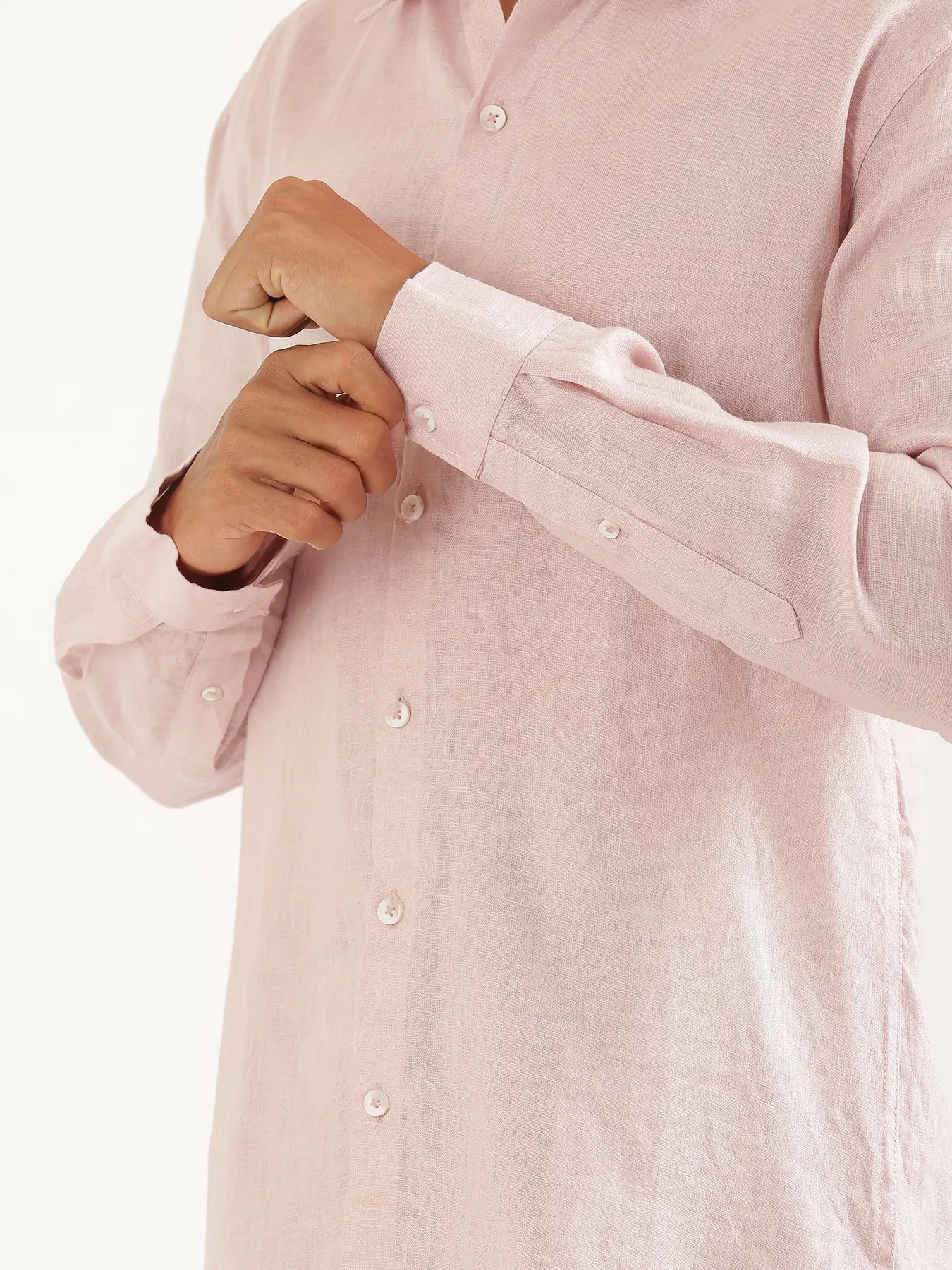 Men Light Pink Pure Linen Full Sleeve Shirt