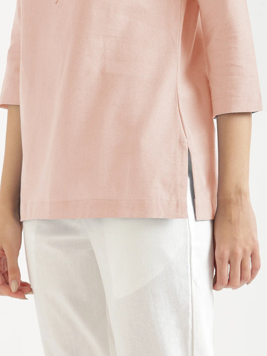 Women Salmon Pink Airy Linen Short Kurta