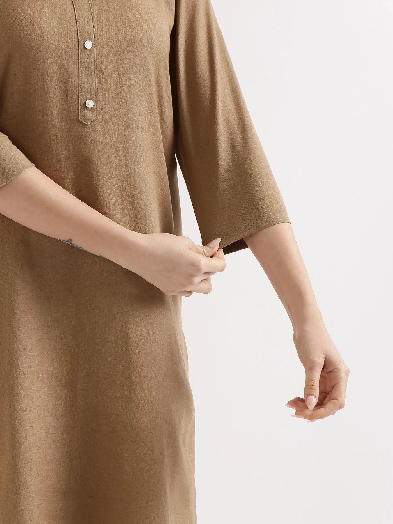 Women Coffee Brown Airy Linen Long Kurta