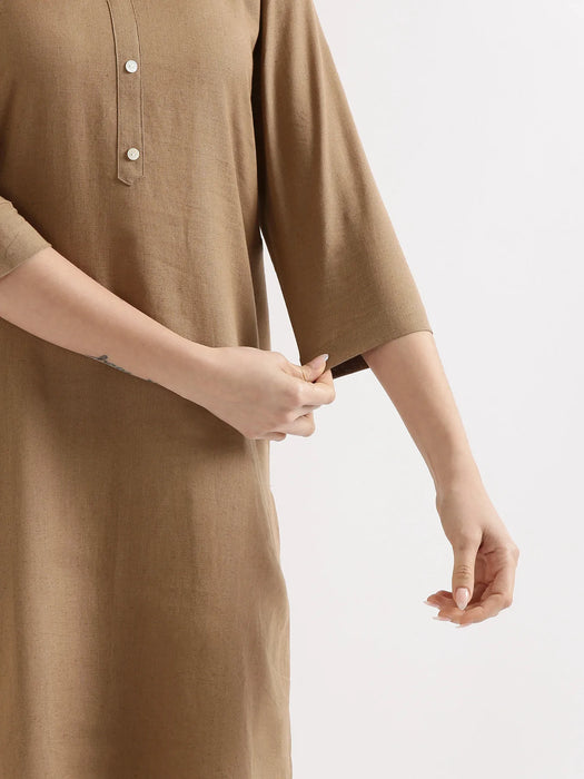 Women Coffee Brown Airy Linen Long Kurta