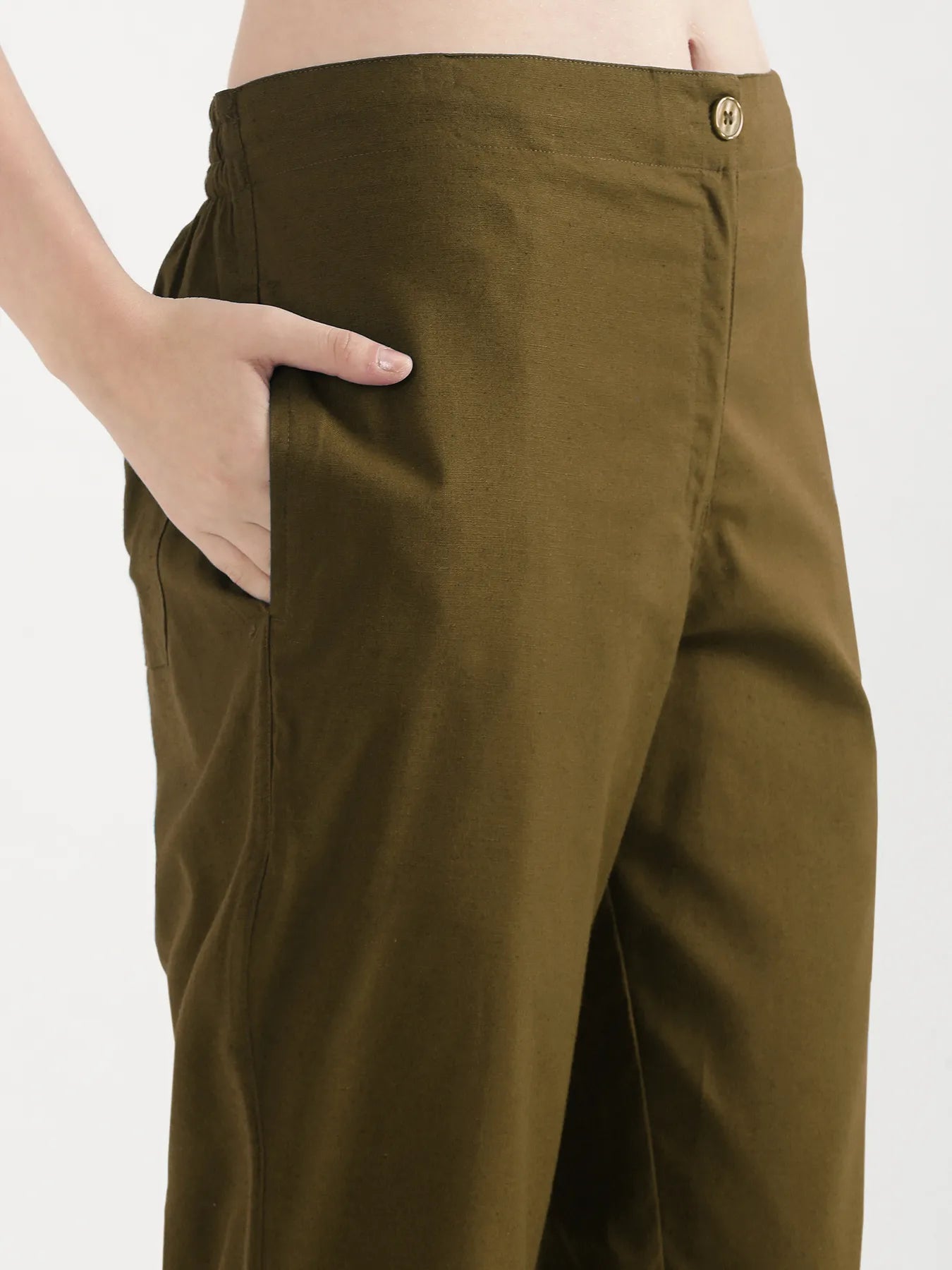 Women Olive Green Airy Linen Straight Pant
