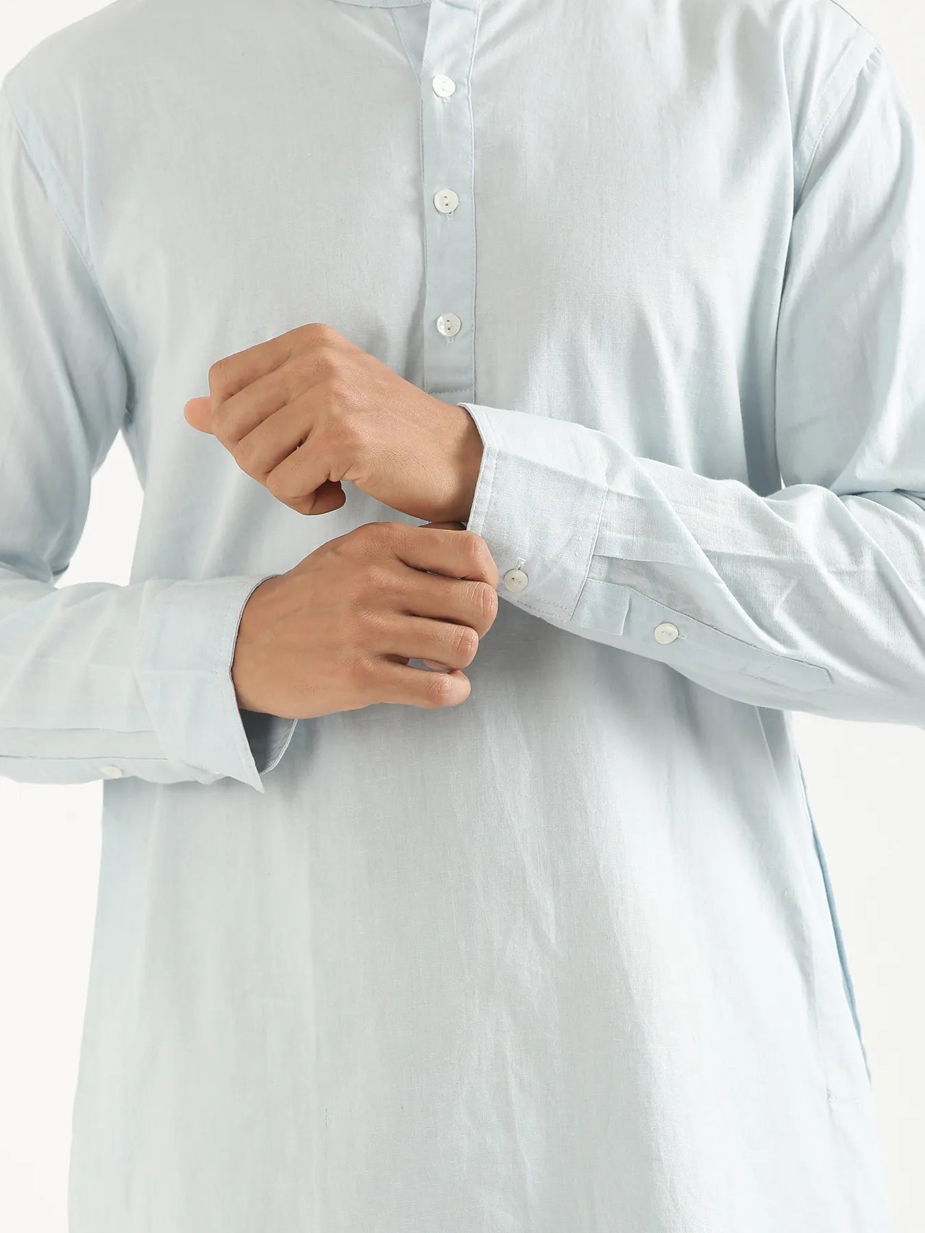 Men Sky Blue Airy Linen Long Kurta