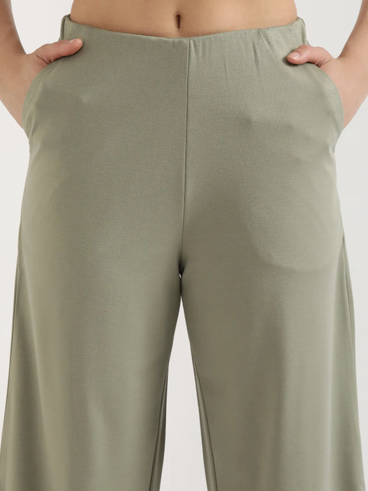 Women Mint Green Wide Leg Pants