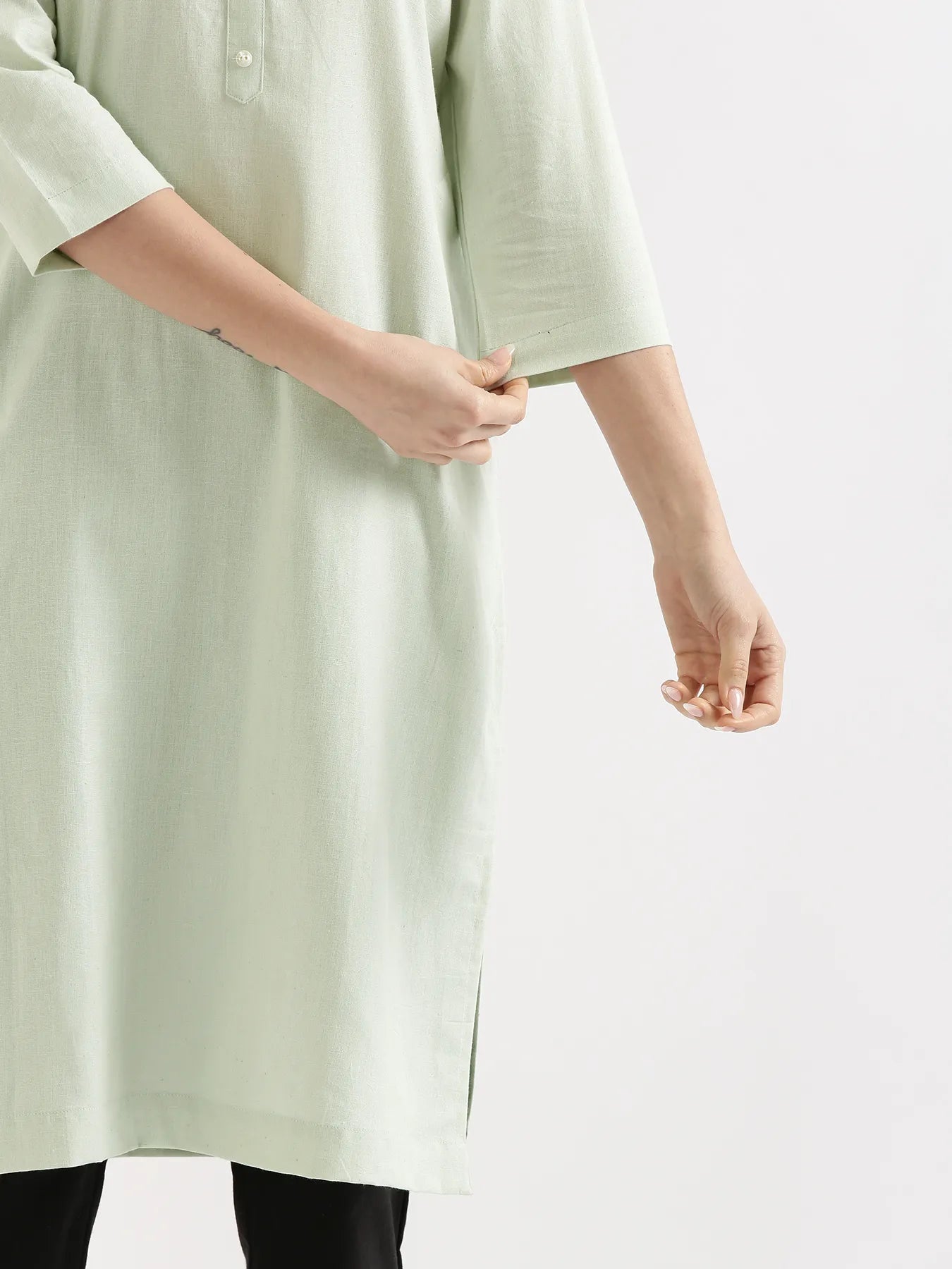 Women Mint Green Airy Linen Long Kurta