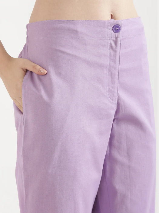 Women Lilac Airy Linen Straight Pants