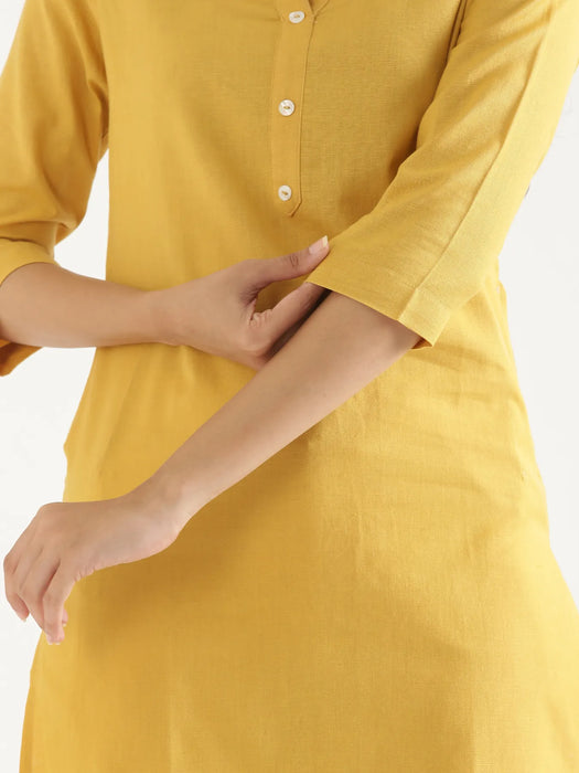 Women Yellow Airy Linen Long Kurta