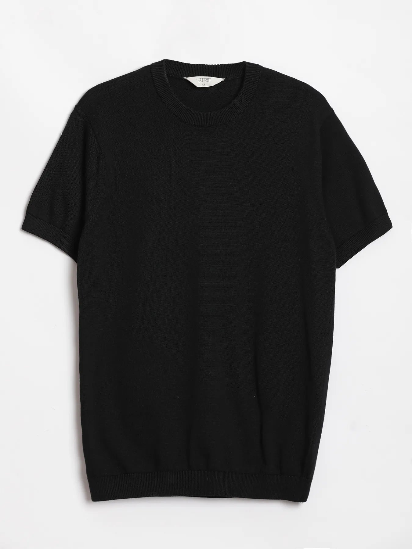 Men Black Flat Knit Round Neck T-shirt