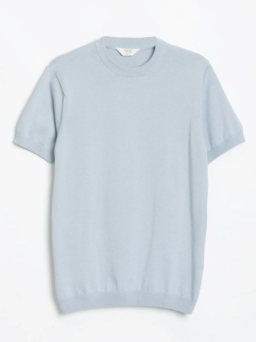 Men Light Blue Flat Knit Round Neck T-shirt