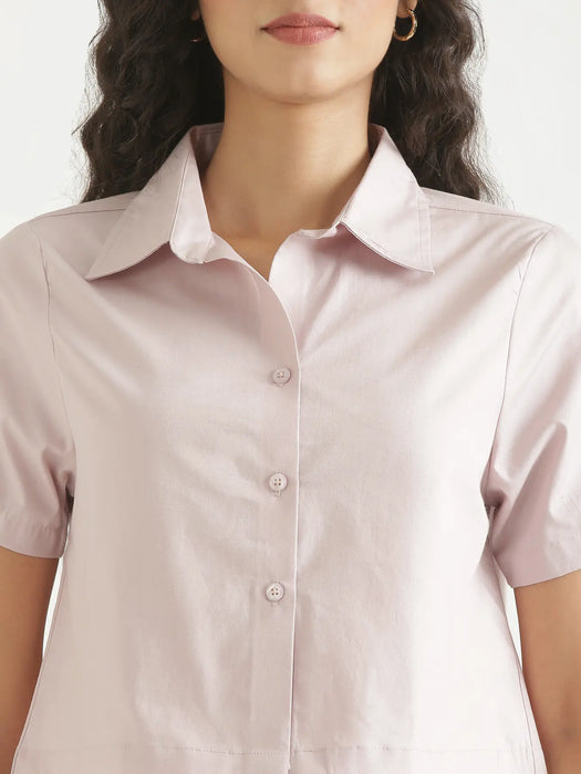 Women Mauve Pink Better Cotton Crop Shirt