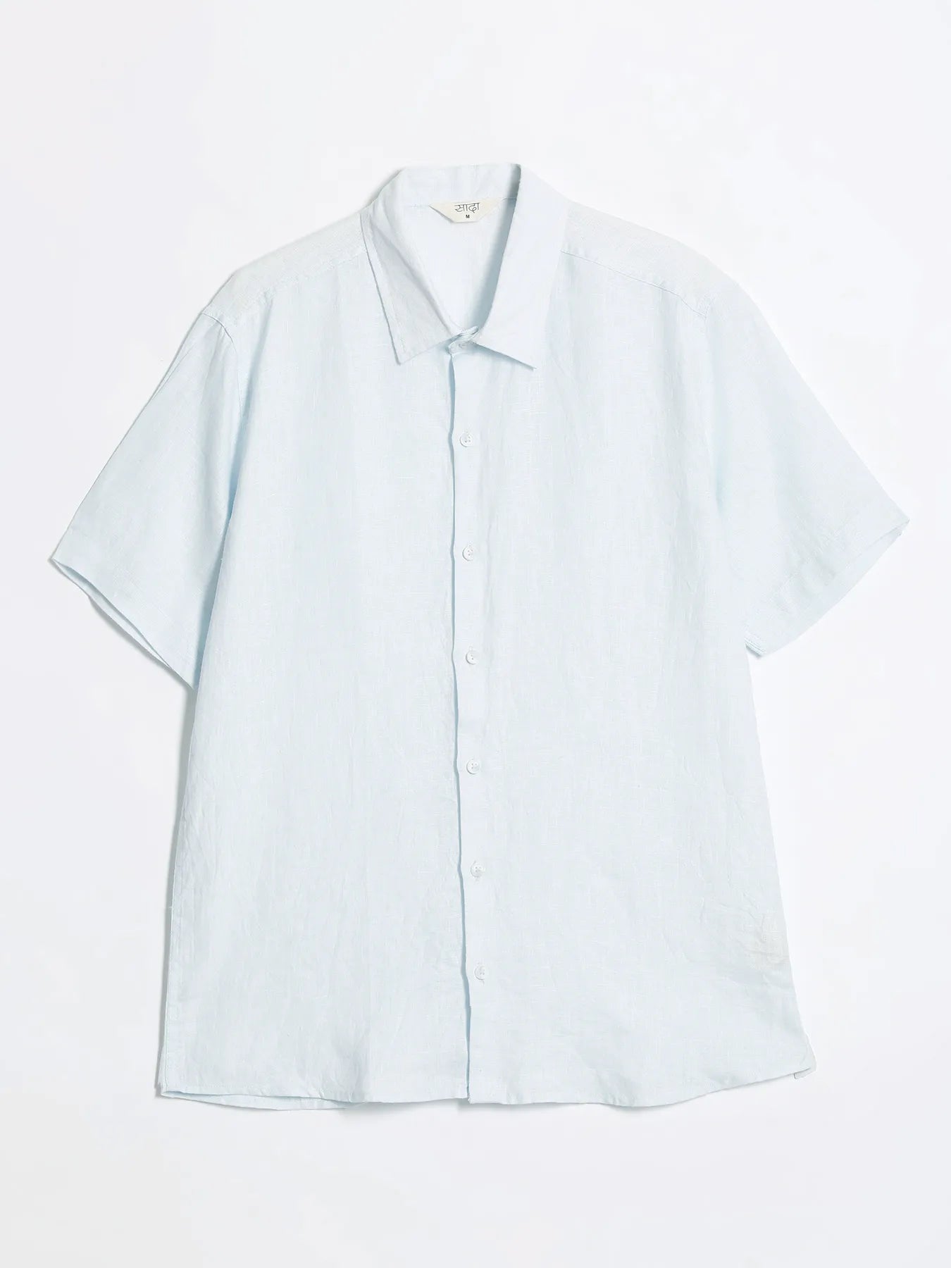 Men Light Blue Pure Linen Short Sleeve Shirt