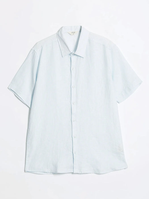 Men Light Blue Pure Linen Short Sleeve Shirt