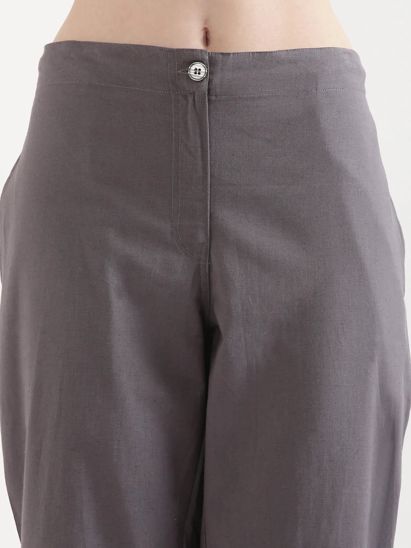 Women Slate Grey Airy Linen Straight Pant