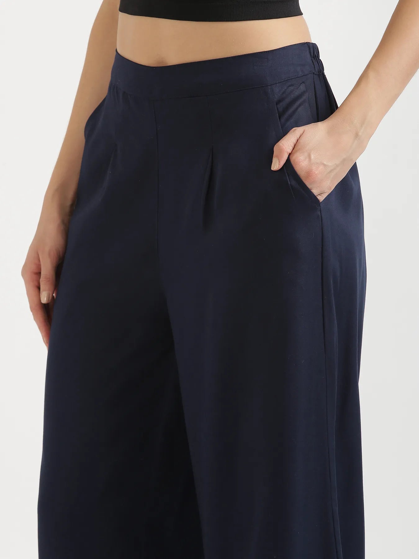 Women Navy Blue Viscose Palazzo Pant