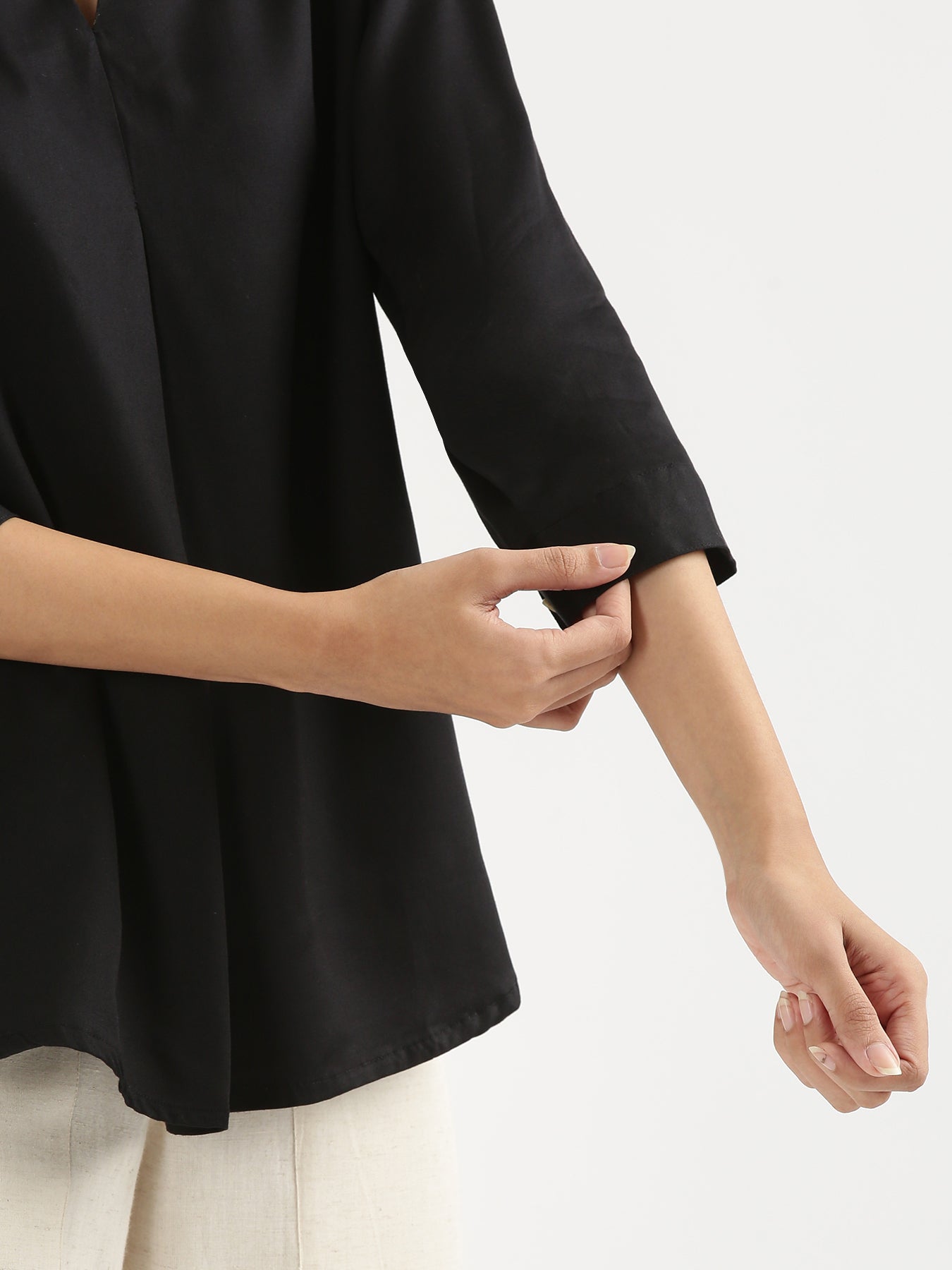 Black Viscose Pleated Top