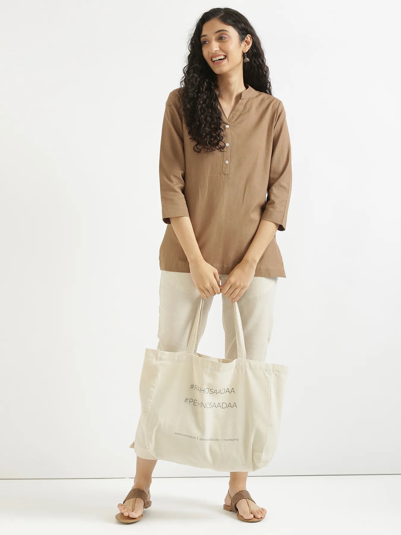 Women Coffee Brown Airy Linen Short Kurta