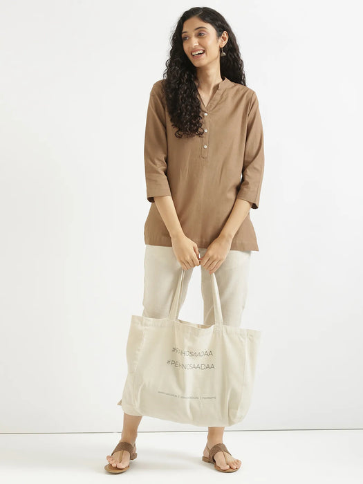 Women Coffee Brown Airy Linen Short Kurta