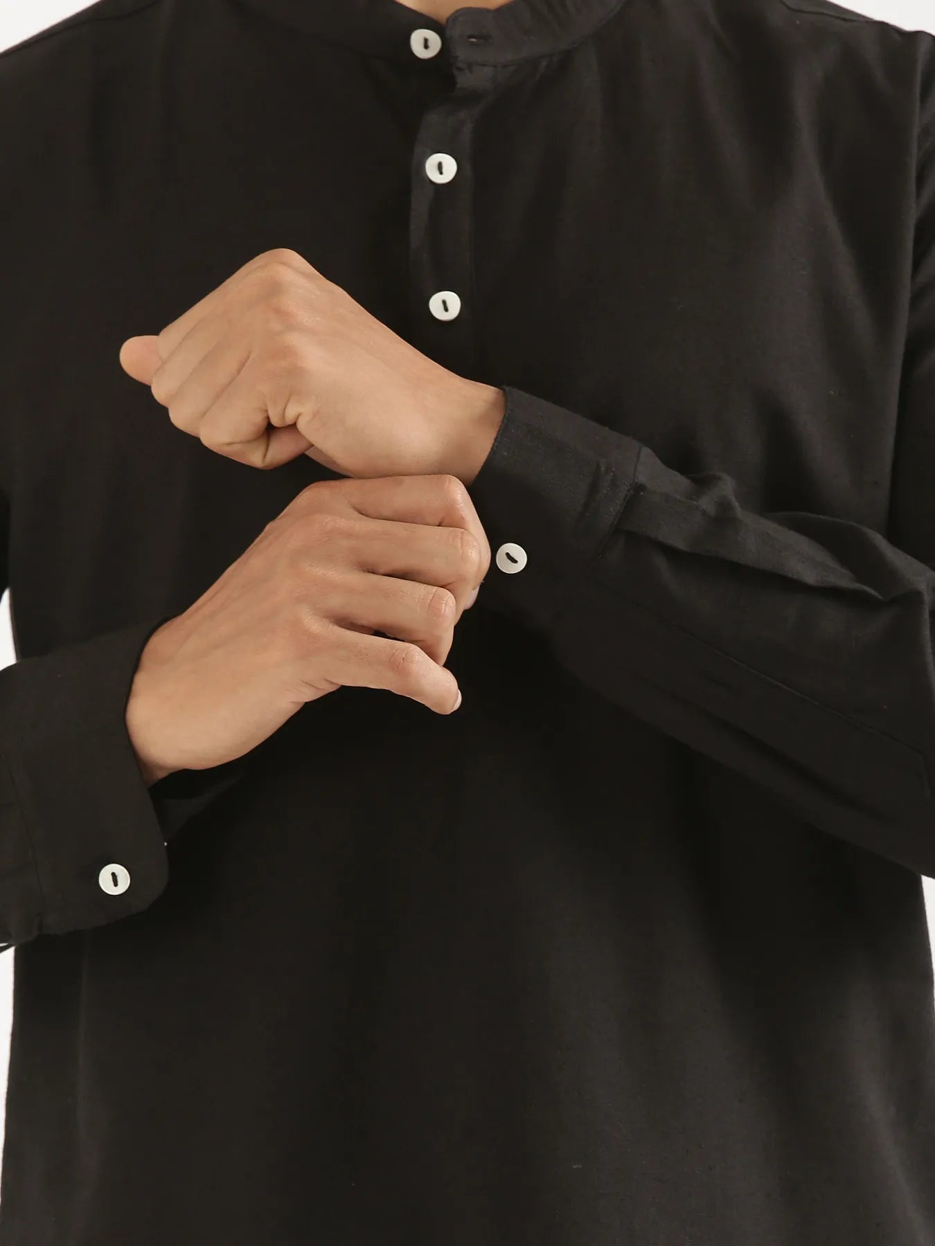 Men Black Airy Linen Short Kurta