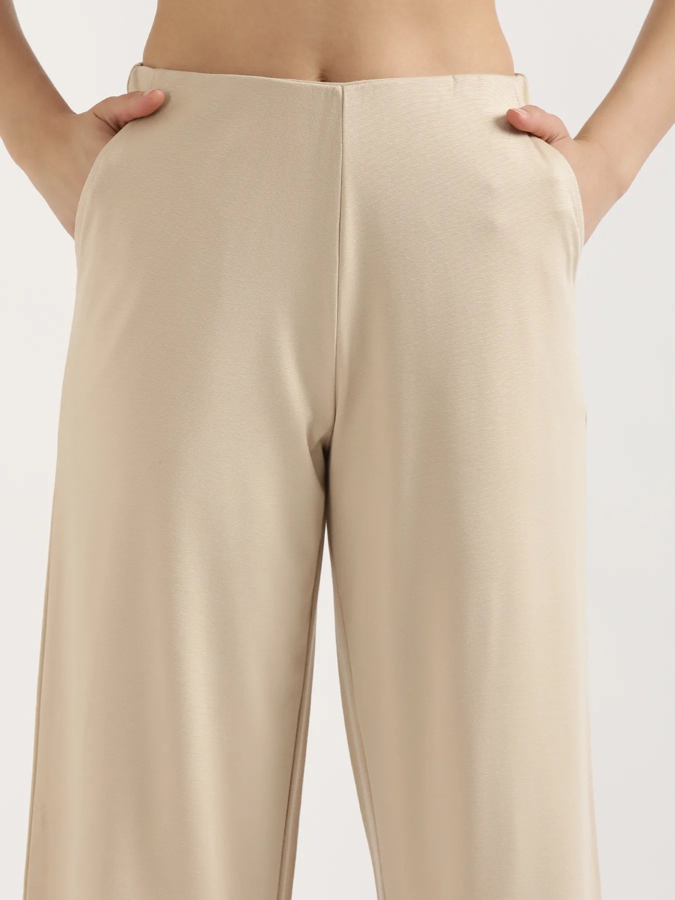 Women Beige Wide Leg Pants