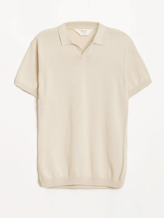 Men Beige Flat Knit Polo