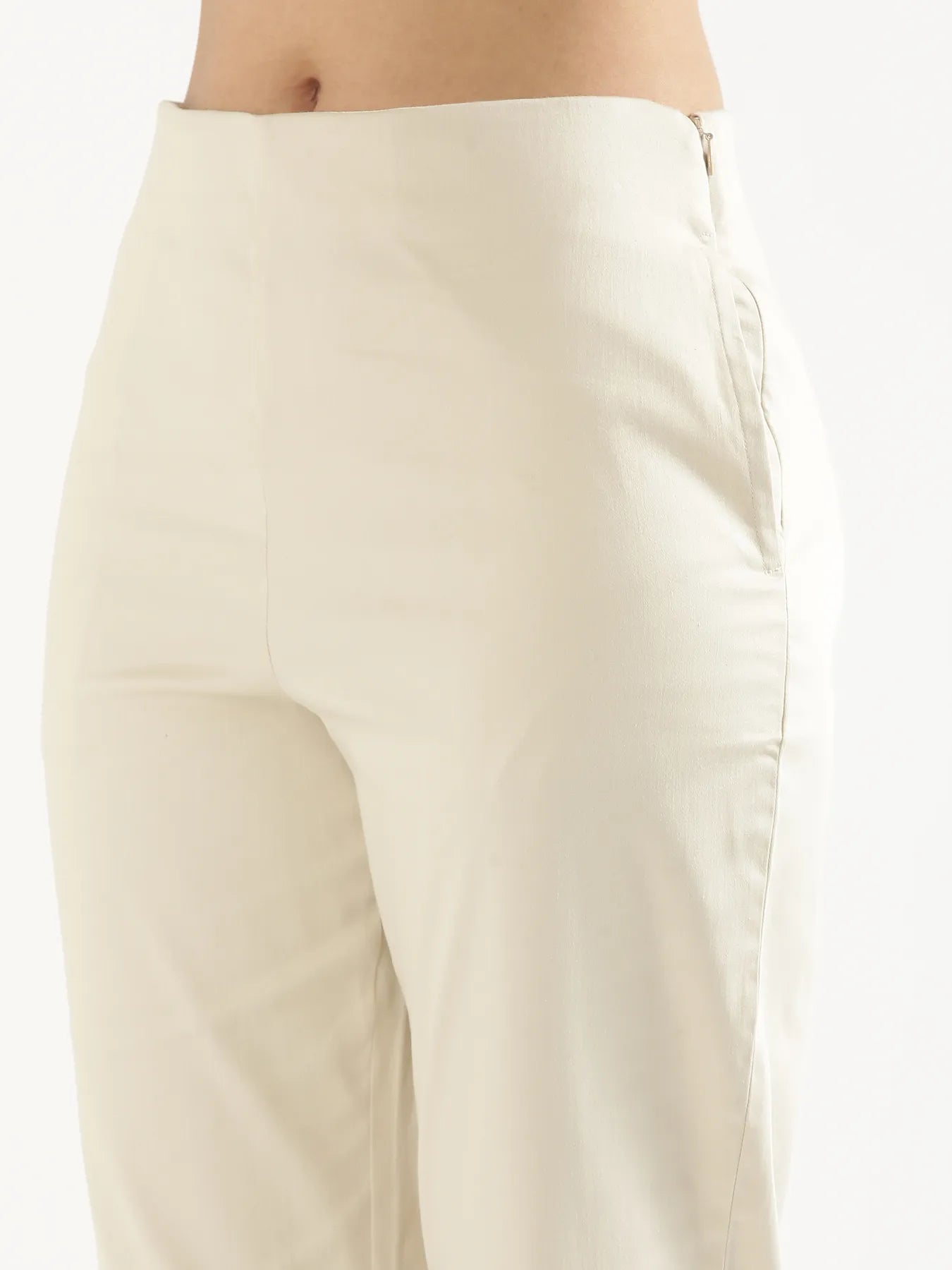 Women Beige Straight Fit Formal Pants