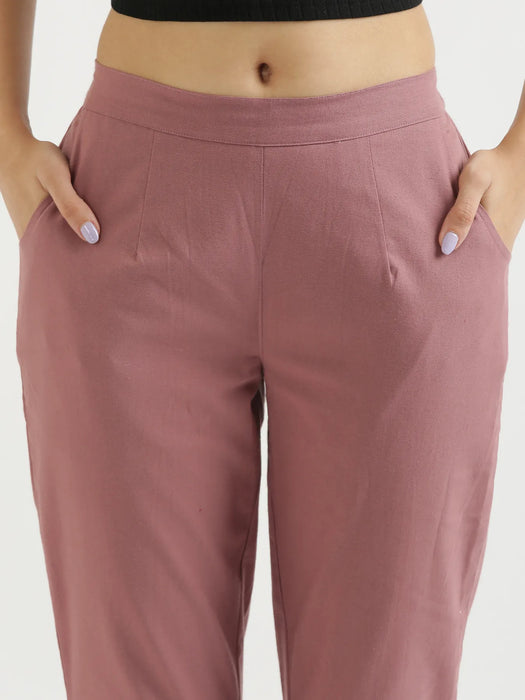 Women Rose Taupe Cotton Pant