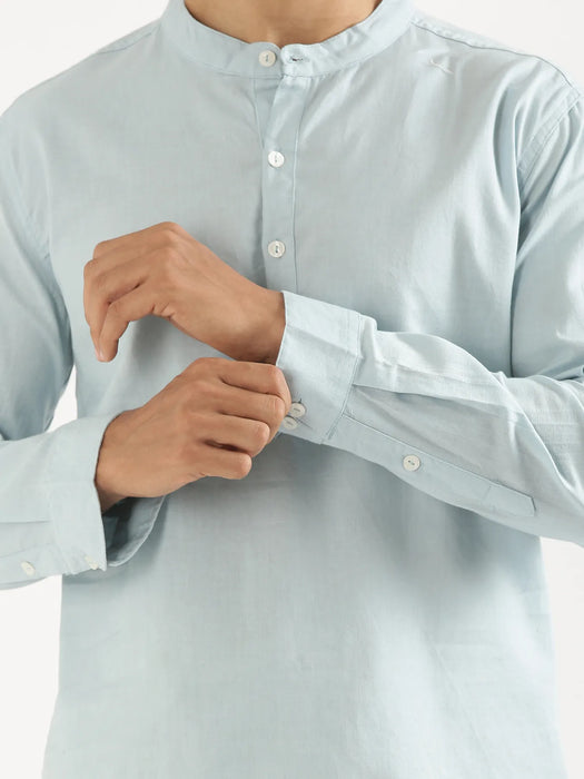 Men Sky Blue Airy Linen Short Kurta